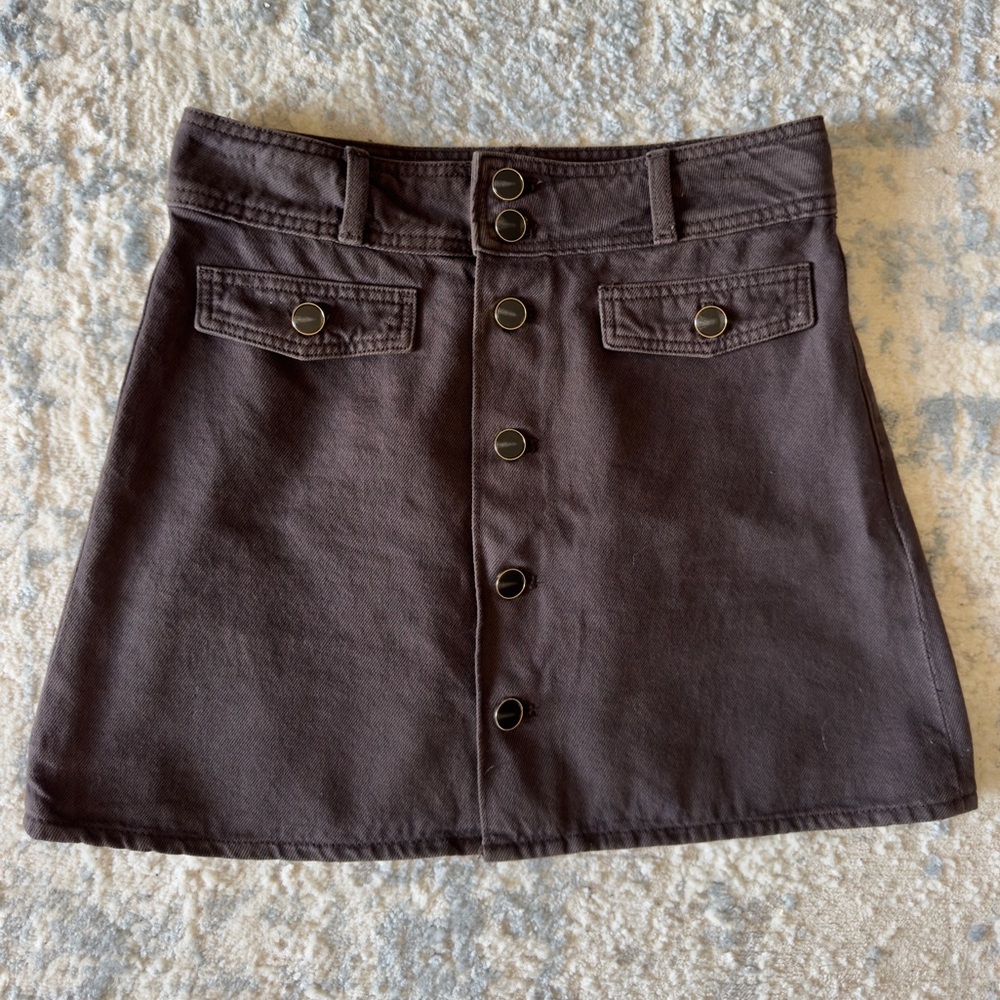 H&M Dark Brown Button-Front Mini Skirt
